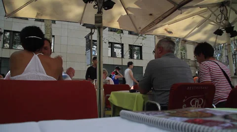 Rambles outside restaurant. Stock Footage 38208628