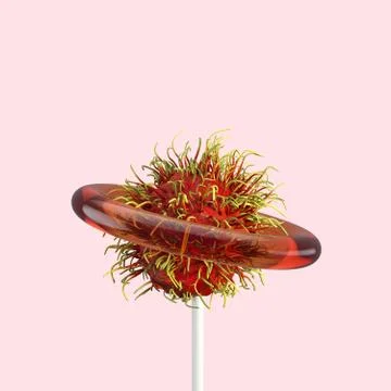 Rambutan Fruit Candy Concept idea on Pink color background. Stock Illustration