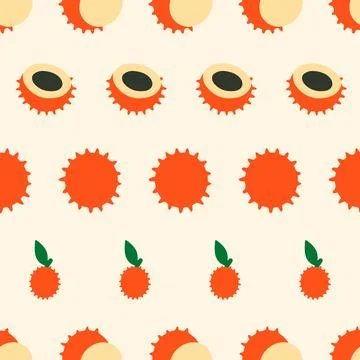 Rambutan Fruit Cream Background Pattern Stock Illustration