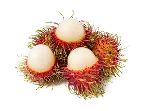 Rambutan fruit with red shell on white background Stock Photos