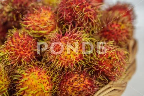 Rambutan is a sweet tropical fruit. Eat and feel good. Stock Photos