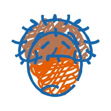 Rambutan tropical fruit blue and orange doodle drawing Stock Illustration