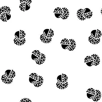 Rambutans fruit glyph vector seamless pattern Stock Illustration