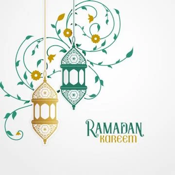 Ramdan kareem design with decorative lantern and islamic floral pattern Stock Illustration
