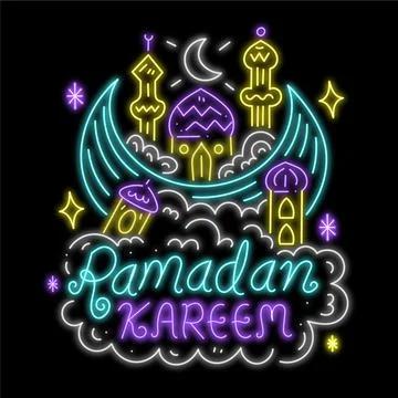 Ramdan leetering neon sign Stock Illustration