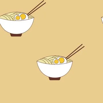 Ramen Noodle Bowls Seamless Pattern Stock Illustration