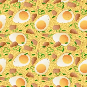 Ramen noodle seamless pattern background. Stock vector illustration in flat s イラスト素材
