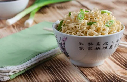 Ramen Noodles with Green Onions Stock Photos