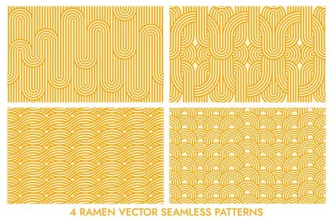 Ramen noodles pasta seamless patterns Stock Illustration