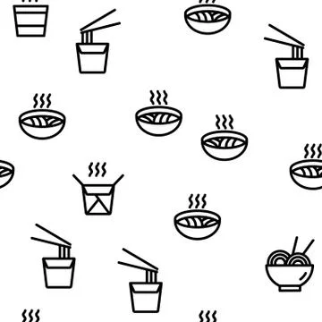 Ramen Spaghetti Food Vector Seamless Pattern Stock Illustration