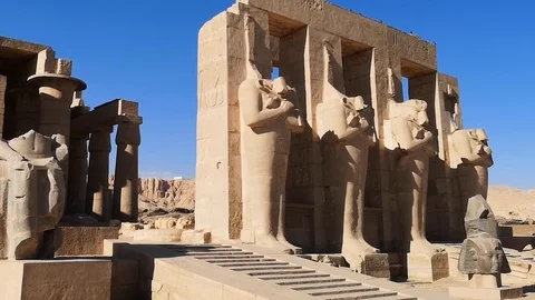 Ramesseum - the memorial temple of Pharaoh Ramses II XIII century BC , part of t Stock Footage 125067349