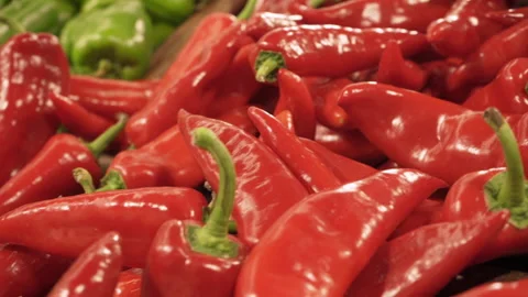 Ramiro red peppers on the shelf at the store Stock Footage 201661407