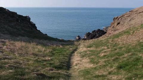 Ramore Head Portrush pathways Atlantic Ocean sea view Video stock 304668612