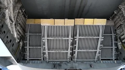 Ramp closing on U.S. Air Force C-17 Globemaster III aircraft Stock Footage 256895793