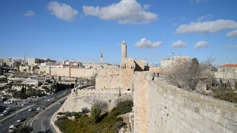 Rampart walk, Tower of David, Jerusalem, Israel. Video stock 71756550