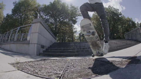 Ramped slow motion 360 flip on a skateboard Stock Footage 204864341