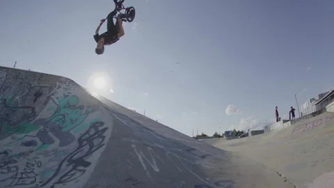 Ramped slow motion back flip on BMX Bike Stock Footage 203966369