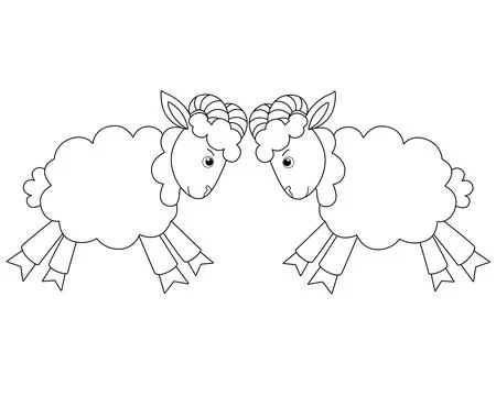 Rams butt heads, run towards each other to meet - a vector linear picture Stock Illustration