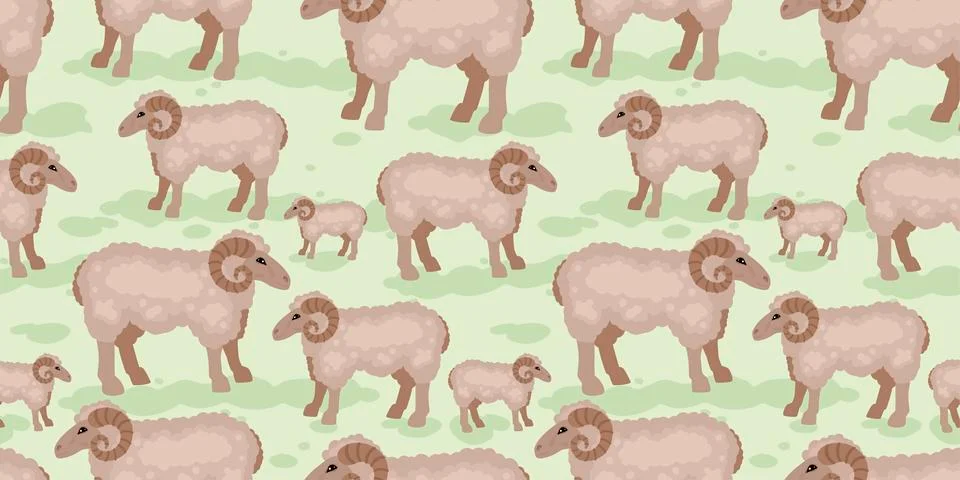 Rams. Sheeps. Seamless pattern. Farm animals. Vector illustration Illustrazione stock