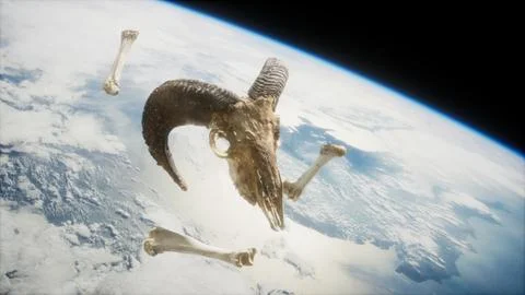 Rams skull with bones at Earth orbit Stock Illustration