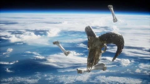 Rams skull with bones at Earth orbit Stock Illustration