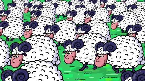 Rams white cartoon character herd walking in the meadow. Stock Footage 193488711