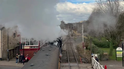 Ramsbottom UK 2025 March, 14: LMS Stanier Class 5 4-6-0 train. 4k Video Stock Footage 304230929