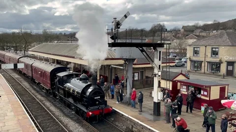 RAMSBOTTOM UK 2025 March, 15: East Lancashire Railway trains. 4k Video Stock Footage 304225963