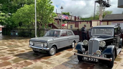 Ramsbottom UK 27 May 2024; Vauxhall Viva Sl. 1935 Black Rover 6 Light saloon car Stock Footage 276376623