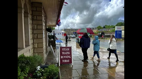 RAMSBOTTOM UK. 27 May 2024; 1940s Steam train celebration event. 4K Video Stock Footage 276422052