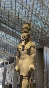 Ramses ii colossal statue inside grand egyptian museum Stock Photos