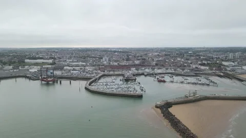 Ramsgate Harbour - 4K - Drone Stock Footage 160902097