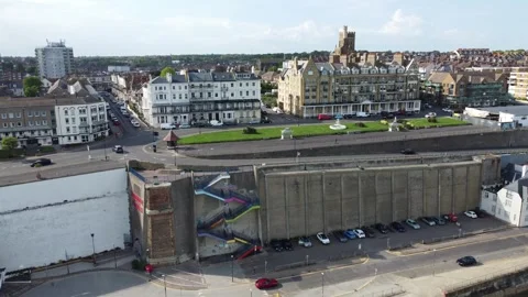 Ramsgate, UK - May 10th, 2023: Aerial View along Victoria Promenade. Stock Footage 250188372