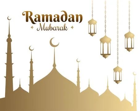 Ramzan mubarak with islamic structure mosque and lantern design background .. Stock-Illustration