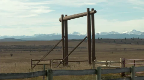 Ranch gates with mountain background Stock Footage 31821534