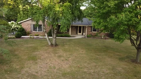 Ranch house in nice yard in midwest Stock Footage 312038115