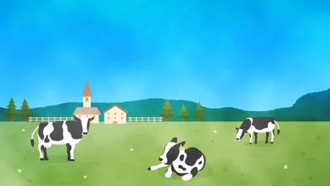 Ranch landscape and cows Stock Illustration