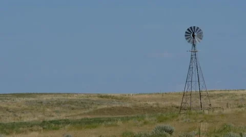 Ranch Windmill on the Open Prairie Stock Footage 54506036