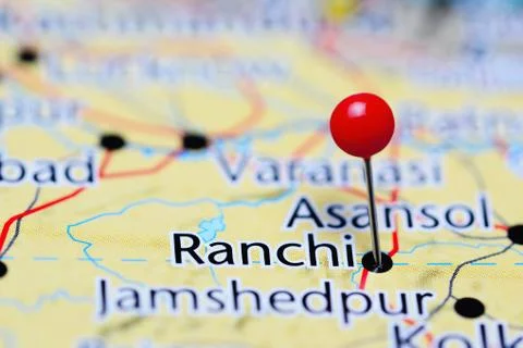Ranchi pinned on a map of India Foto stock