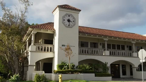 Rancho Sante Fe clock tower RED 5K.R3D slowmo tilt Stock Footage 104991308