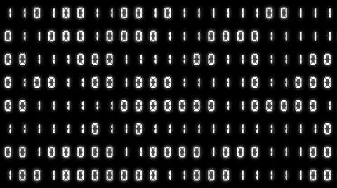 Random 0 and 1 binary code background (white on black background) 库存插图