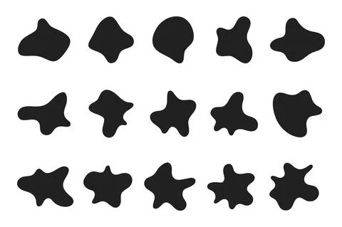 Random abstract liquid organic black irregular blotch shapes flat style design Stock Illustration
