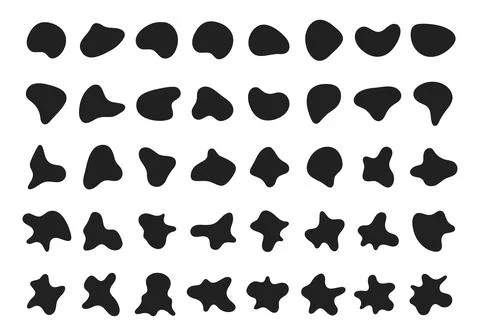 Random abstract liquid organic black irregular blotch shapes flat style design Stock Illustration