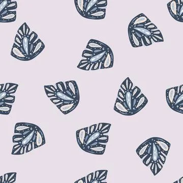 Random abstract monstera shapes seamless pattern in botanic style. Grey backg Stock Illustration