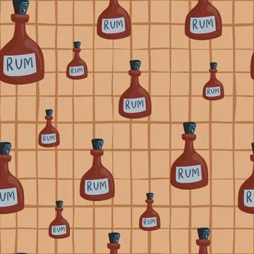 Random abstract rum bottles shapes seamless pattern in simple style. Beige ch Stock Illustration