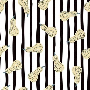 Random abstract seamless fall pattern with pumpkin shapes. Black and white st Stock Illustration