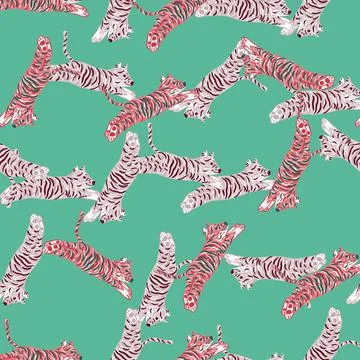 Random abstract seamless pattern with cartoon hand drawn tiger ornament. Blue 스톡 일러스트