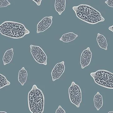 Random abstract seamless pattern with creative lemon shapes print. Pale blue  Stock Illustration