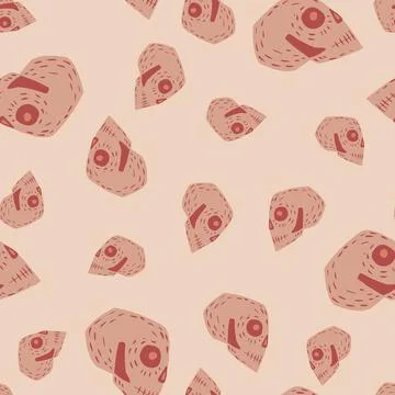 Random abstract seamless pattern with doodle skull silhouettes. Pink palette  Stock Illustration
