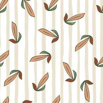 Random abstract seamless pattern with doodle leaf outline ornament. Striped w Illustrazione stock
